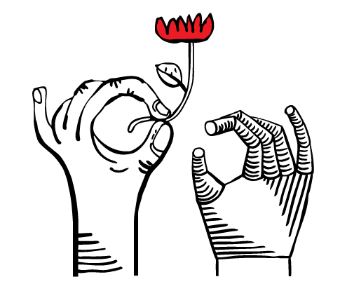 Human and robot hands holding a flower — the art of AI